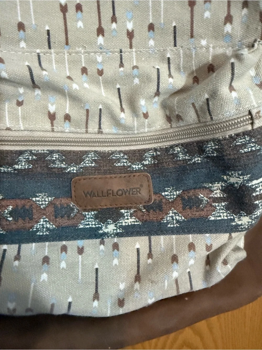 Wallflower Beige Patterned Backpack with Brown Accents